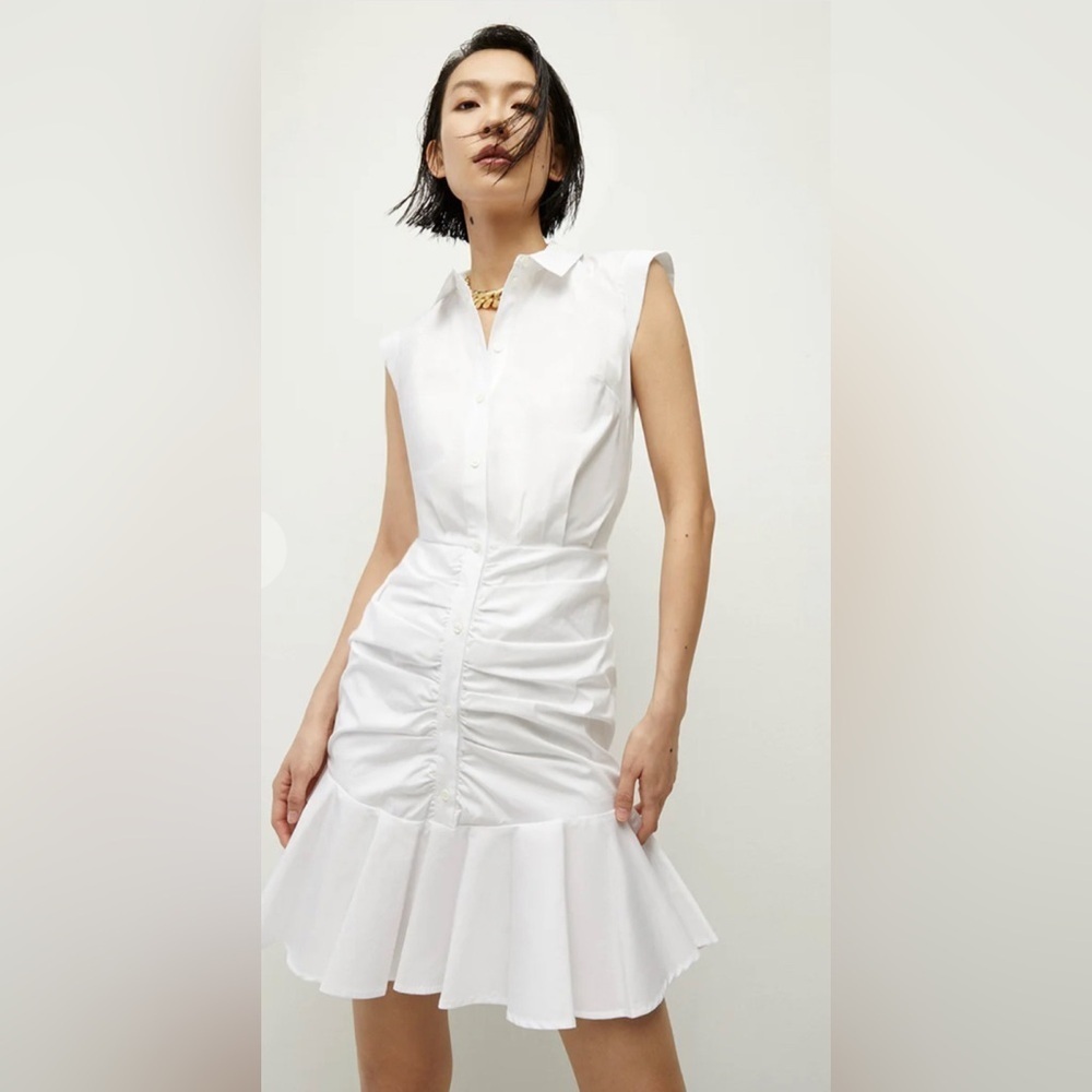Veronica Beard White Ruched Shirt Dress, Size 2